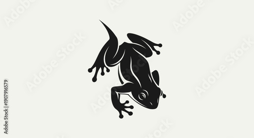 Black frog silhouette illustration against a white background