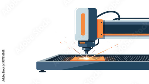 Industrial laser cutting machine processing a metal sheet with bright sparks flying during the automated manufacturing phase.