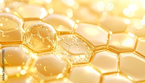 ゴールド発光ハニカム構造の高機能スキンケア表現 ジェネレーティブAI