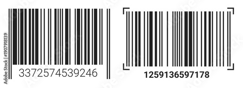 EAN-13 barcode label set with black lines on white background. Clean vector code design for product scanning, pricing, and retail inventory identification systems