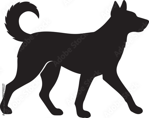 A sleek black silhouette of a running dog possibly a shepherd breed