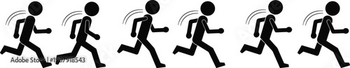 Set of running stick figure icons showing a person in motion representing fitness speed activity and fast movement for graphic design.