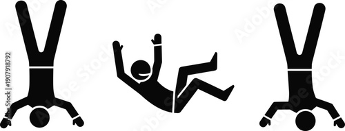 Stick Figure Man Climbing Stairs And Ladder Concept Of Career Growth Success Progress Failure Falling Risk And Achievement Vector Illustration Set