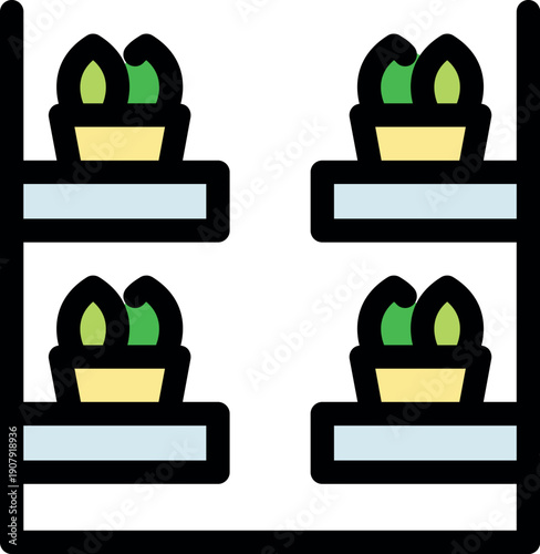 Potted plants arranged on shelves of a vertical gardening system promoting efficient space utilization and urban farming