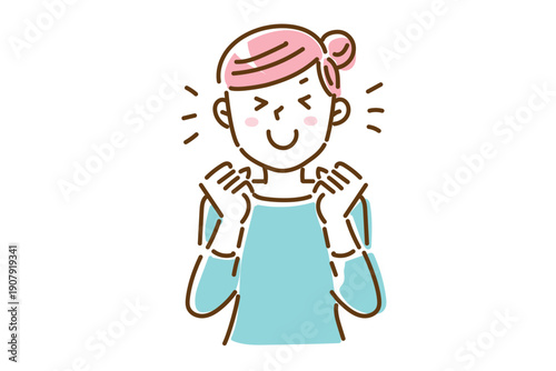 とっても喜んでいるシンプルな若い女性のイラスト