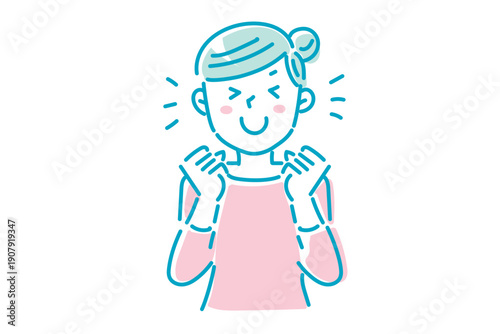 とっても喜んでいるシンプルな若い女性のイラスト