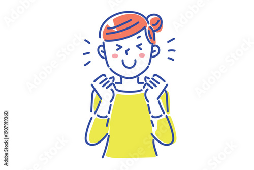 とっても喜んでいるシンプルな若い女性のイラスト