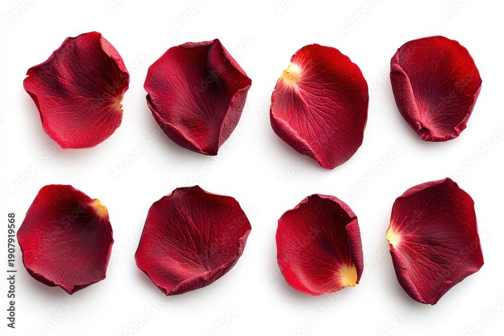 Fototapeta premium Collection of Rose Petals on White Background.