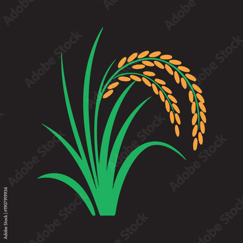 Rice Plant Vector Illustration,Golden Rice Paddy Logo Design,Agriculture Rice Crop Vector,Organic Rice Plant Flat Icon,Rice Grain Farming Symbol,Paddy Rice Plant Logo Vector,Asian Rice Crop Illustrati