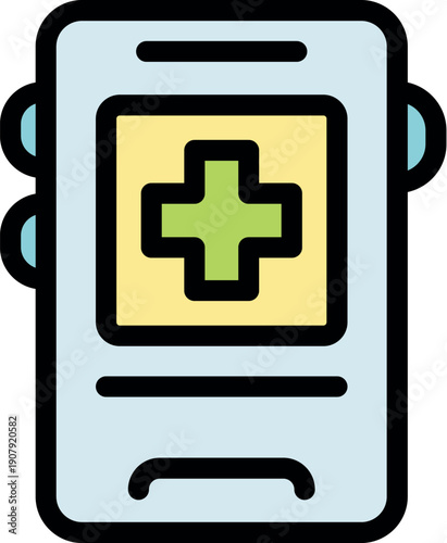 Online medical consultation service using mobile device showing medical cross symbol