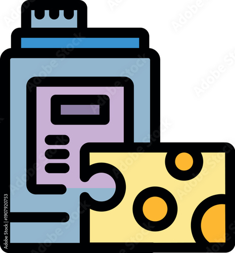 Icon of protein powder and cheese for nutrition concept