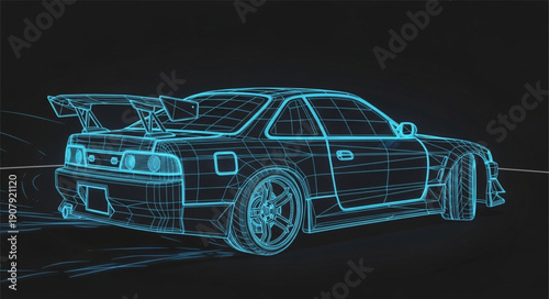 Futuristic Sports Car Wireframe Design.