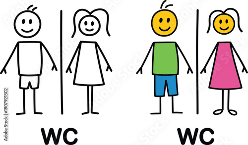 Stick Figure WC Signs for Men and Women in Two Styles toilet restroom