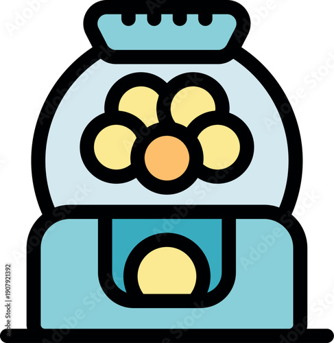 Round bubblegum vending machine dispensing colorful candy, featuring flower design