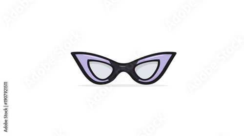 Illustration of stylized, cartoonish cat-eye eyeglasses, rendered with black outline and subtle shadows