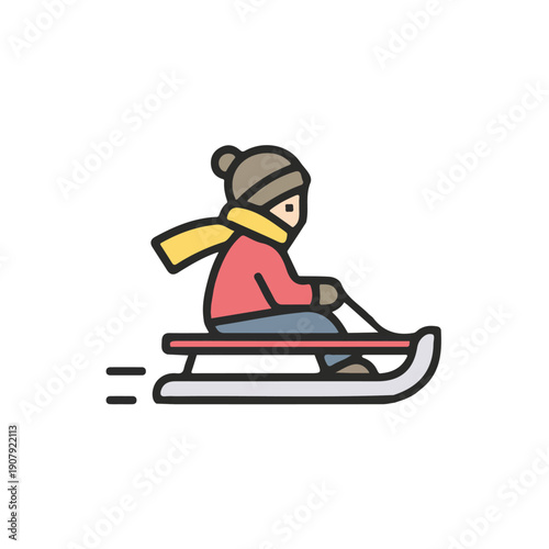 Flat 2D vector illustration of Sledding, simple icon style on a clean white background.