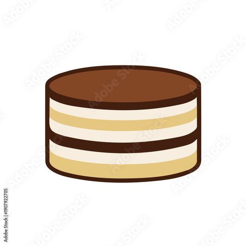 Modern flat 2D vector illustration of Tiramisu Cake, clean and minimal design, isolated on white background.