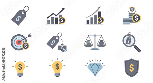 Collection of Business and Finance Icons Representing Growth and Investment.