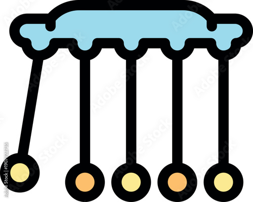 Newton's cradle demonstrating conservation of momentum and energy with swinging balls