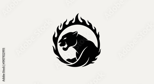 Black panther logo design with flames isolated on white background