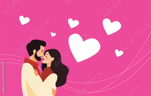 Romantic Valentine’s Day Illustration show a heartwarming illustration of a young couple falling in love, 