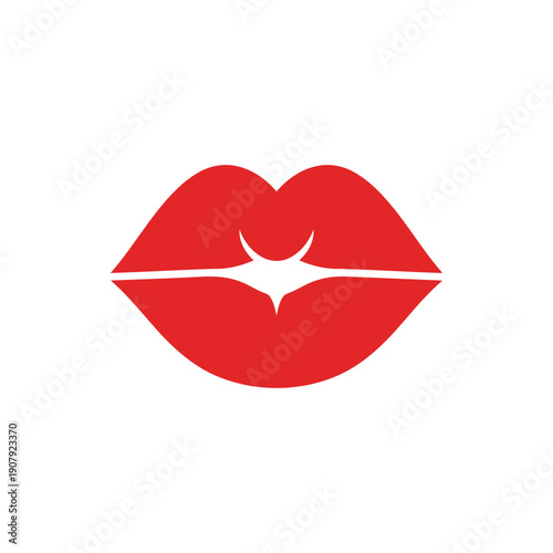 A simple, stylized graphic illustration of a pair of red lips on a white background.