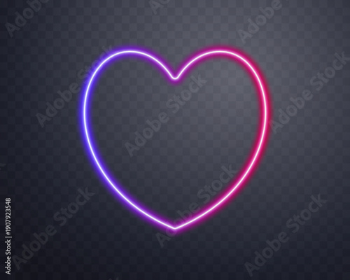 Glowing neon heart with glowing pink and purple light effects, futuristic portal gateway, vibrant and LED illumination border, abstract vector frame composition.