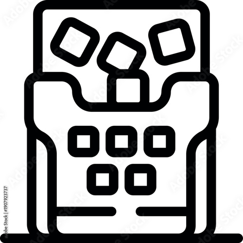 Ice maker machine dropping ice cubes, a simple black and white icon representing a home appliance