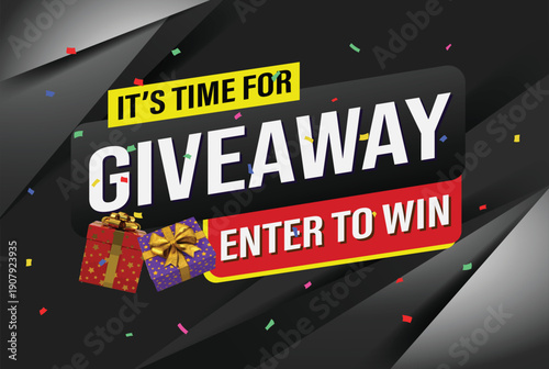 giveaway enter and win word vector gift box surprise style for social media landing page, template, ui, web, mobile app, poster, banner, flyer, background, gift card, coupon, label, wallpaper

