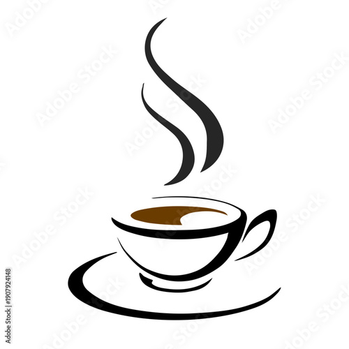 Steaming Coffee Cup Icon with Swirling Steam, Minimalist Design, Warm Beverage Symbol