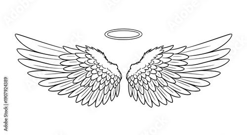 Vector angel wings with halo, for tattoo or logo design, isolated, png isolated PNG with Transparent Background