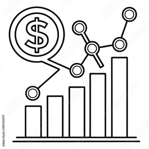 Financial growth illustration depicting monetary value connected to increasing bar graph trends high quality professional detailed