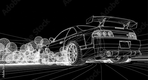 Futuristic Sports Car Wireframe Rendering.