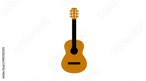 A simplified illustration of an acoustic stringed musical instrument with a brown body and details