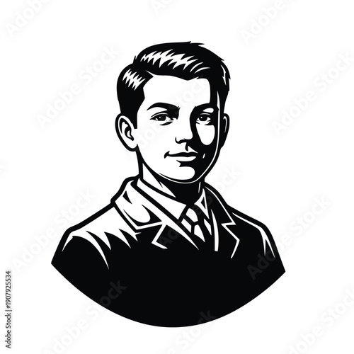 Black and white illustration of a man wearing a usa branded jacket representing american culture and national pride