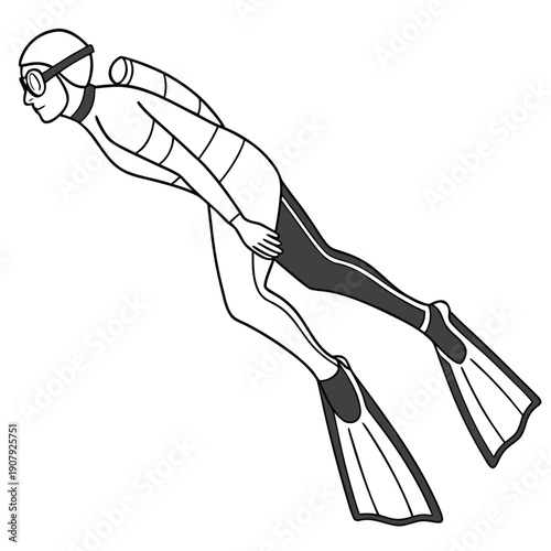 Clean vector illustration featuring a swimmer using hand flippers on their hands for swimming, a funny and creative visual representing adaptability and unique solutions.