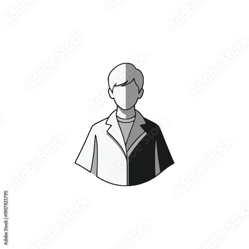Simple flat design illustration of a man with a partially shaded jacket and short hair representing a professional or businessman.