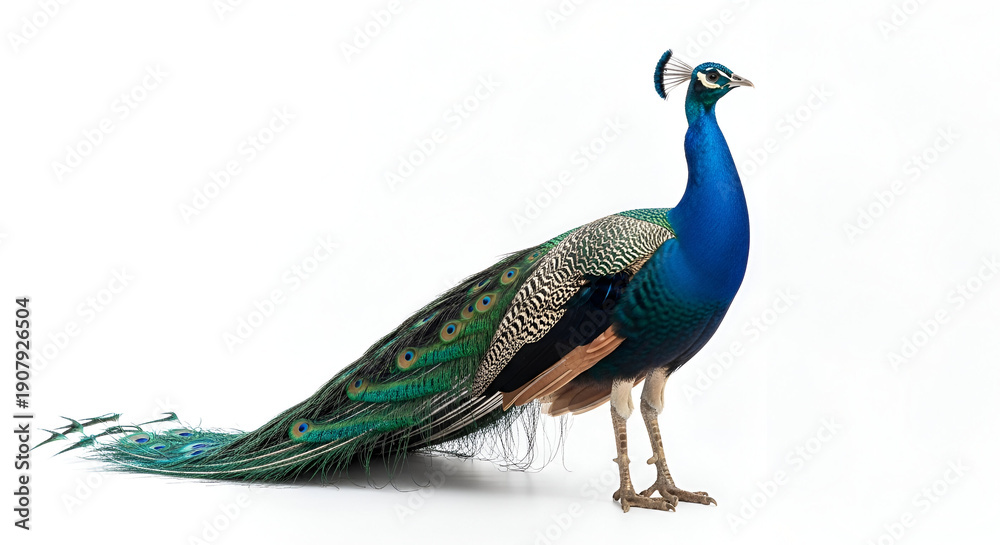 Obraz premium Majestic peacock standing proudly with vibrant blue and green feathers on display