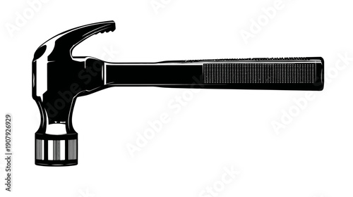 Black and white illustration of a claw hammer, ready for carpentry and construction tasks
