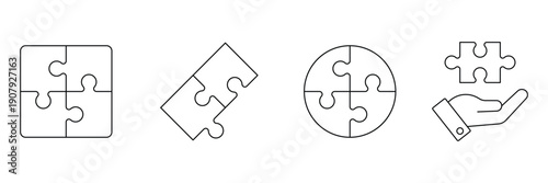 Puzzle pieces icon set. Puzzle jigsaw outline icon set.