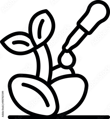 Seedling growing from seed being watered by pipette, representing biotechnology research and development