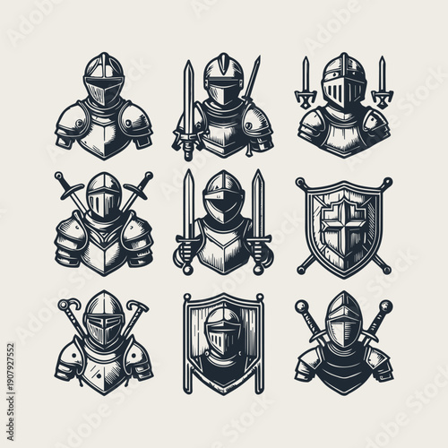 icon set Medieval knight vector