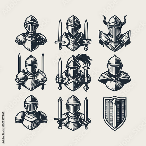 icon set Medieval knight vector