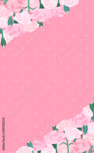 薄ピンクカーネーションの背景フレーム_上下斜め_縦