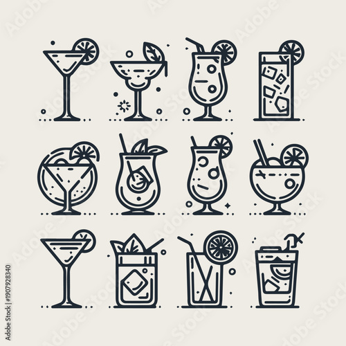 icon set Alcoholic cocktails vector