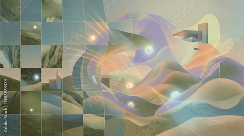 Abstract landscape with soft shapes and blended colors in surreal style  