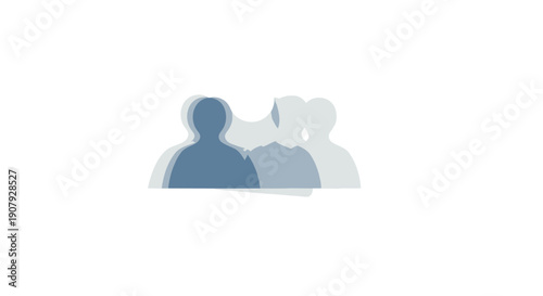 Vector illustration of three people icons in blue shades, communication or teamwork concept, for website, app, or presentation, isolated on transparent background, png