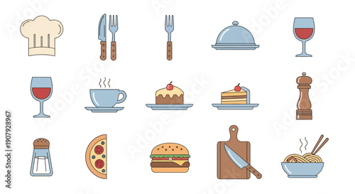 Culinary Delights: A Collection of Food and Kitchen Icons for Restaurant and Cooking Concepts