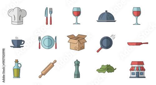 Culinary Icons: A Diverse Set of Restaurant, Food Preparation, and Cooking Related Symbols