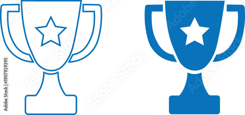 Two blue trophy icons, one outlined and one solid, both with a star, representing achievement and success.